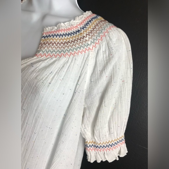 MADEWELL RAINBOW Smocked Trapeze White Dress Cotton Speckled Beach Swim Cover Up - Picture 8 of 14